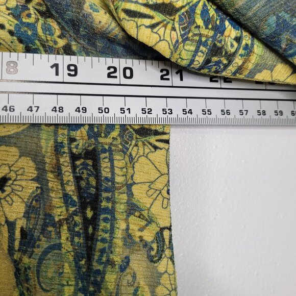Live and Let Live yellow blue grunge boho art to wear 3/4 sleeve top size large - Picture 6 of 7
